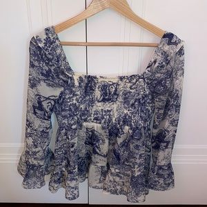 Blue and White Toile Top